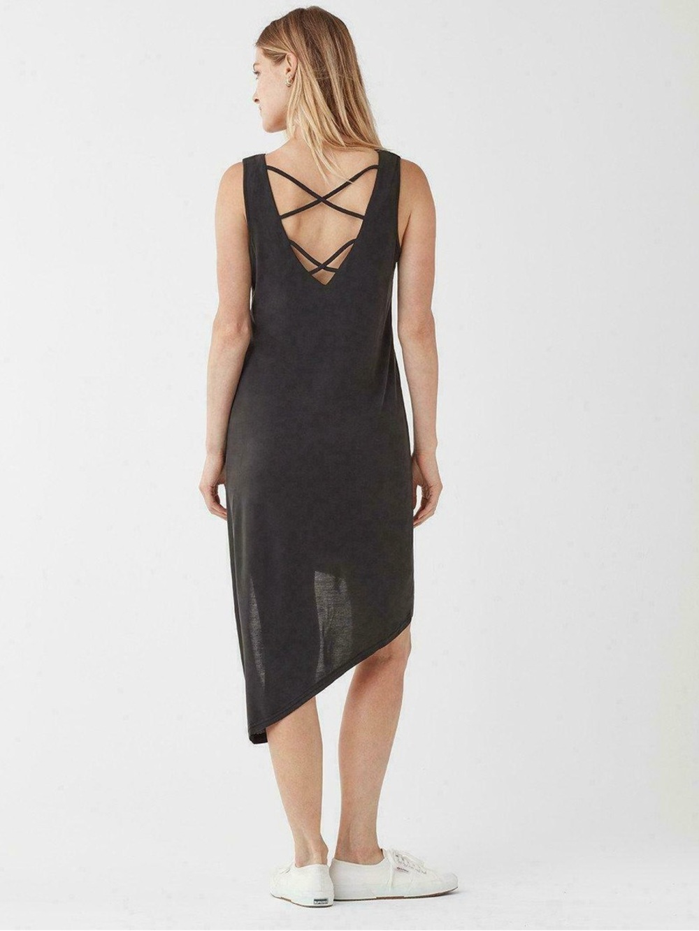 Splendid Black Asymmetrical Strappy-Back Dress